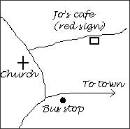 A sketch map to show a friend how to find the restaurant where we intend to meet